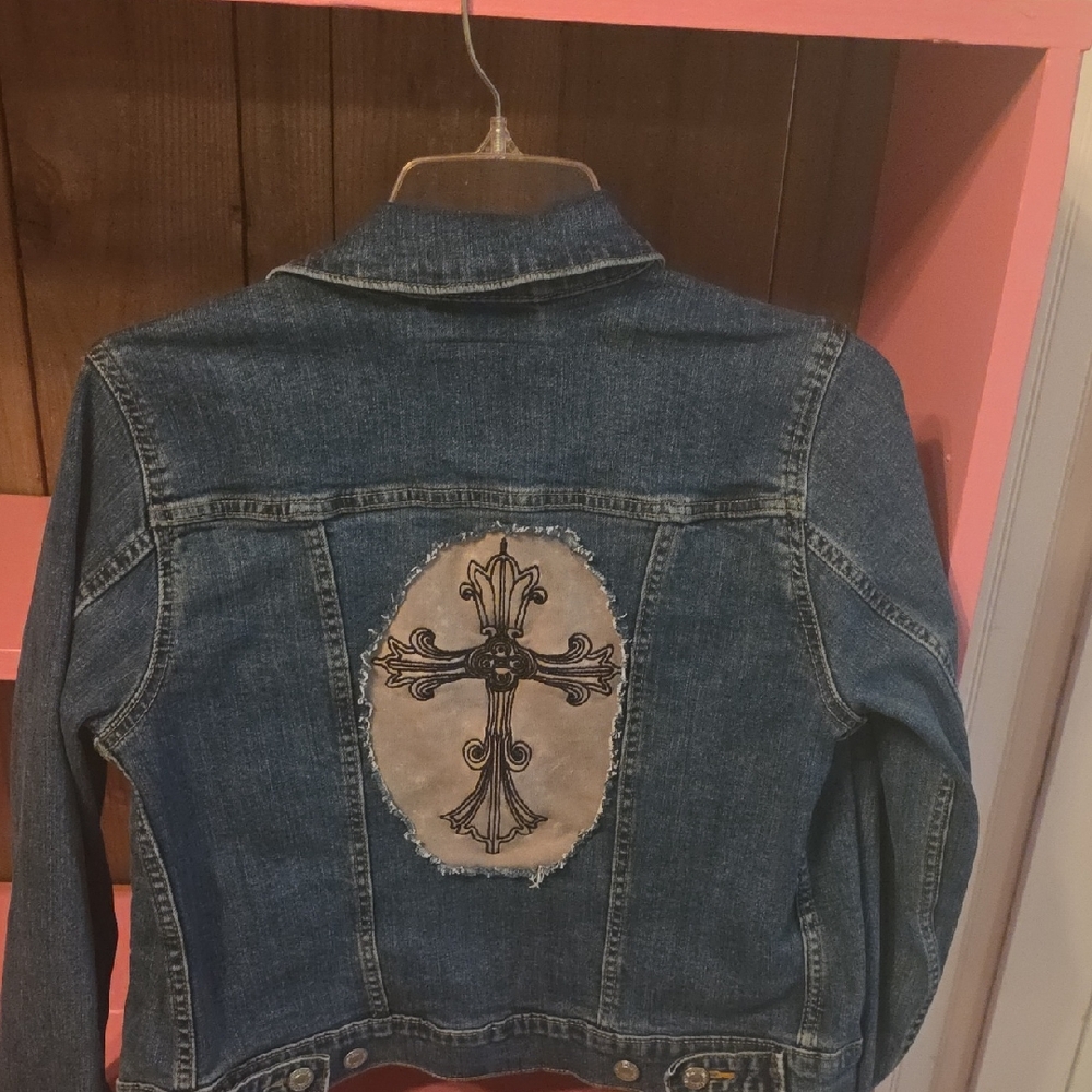 Levi's Blue Denim Jacket with Cross Embroidery